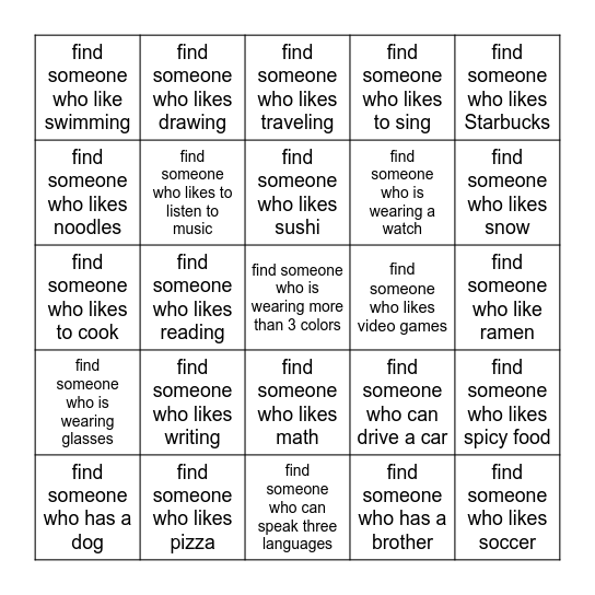 Find Someone Who... Bingo Card