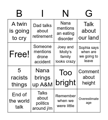 Scott reunion bingo Card