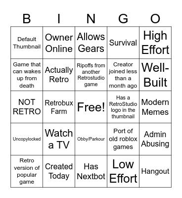 Retrostudio games Bingo Card