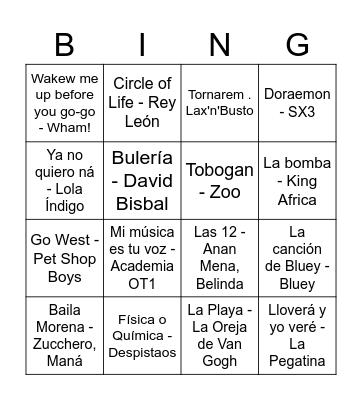 Bingo Musical FdB Bingo Card