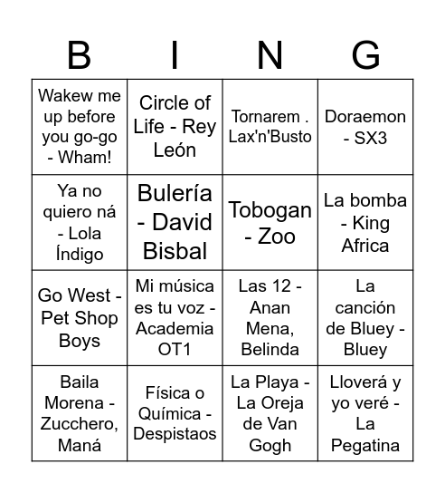 Bingo Musical FdB Bingo Card