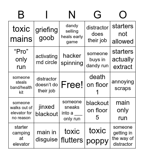 dandy world bingo Card