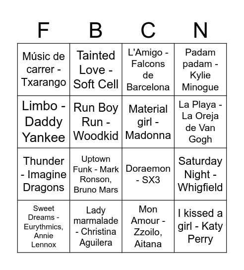 Bingo Musical FdB Bingo Card