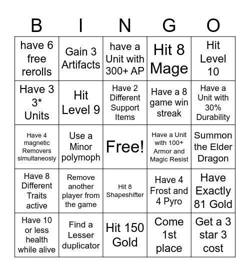 TFT Set 12 Bingo Card