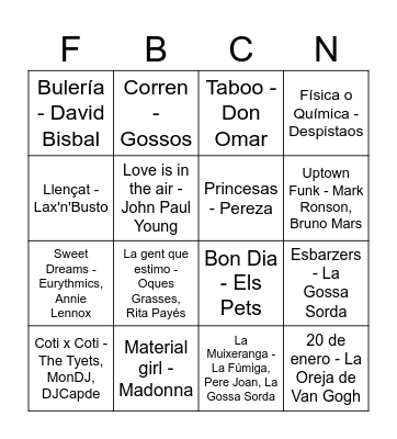 Bingo Musical FdB Bingo Card