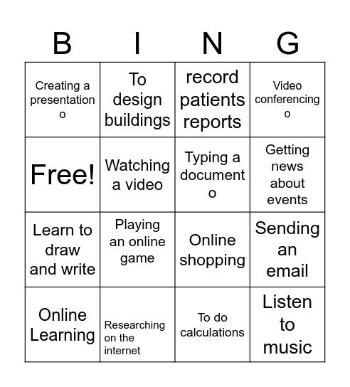 Computers in daily life Bingo Card