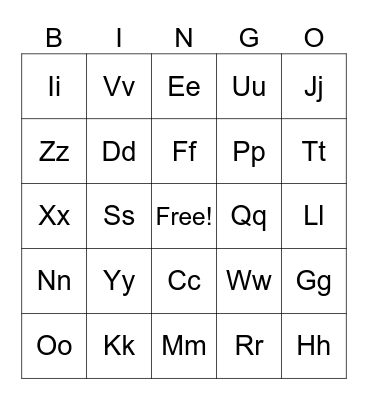 Letter Names/Sounds Bingo Card