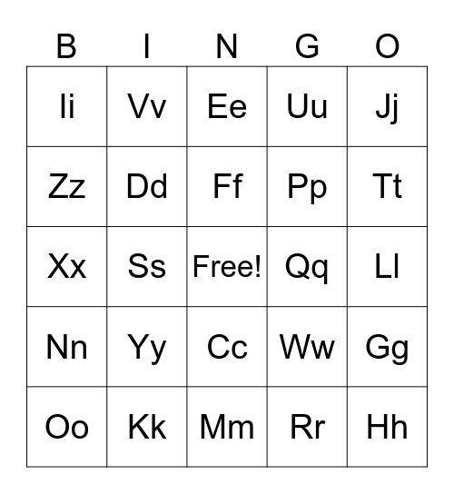 Letter Names/Sounds Bingo Card