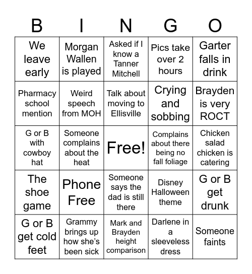 Wedding bingo Card