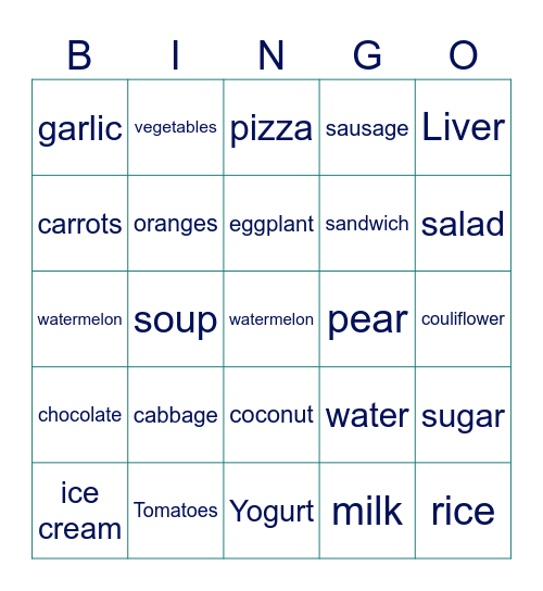 FOOD Bingo Card