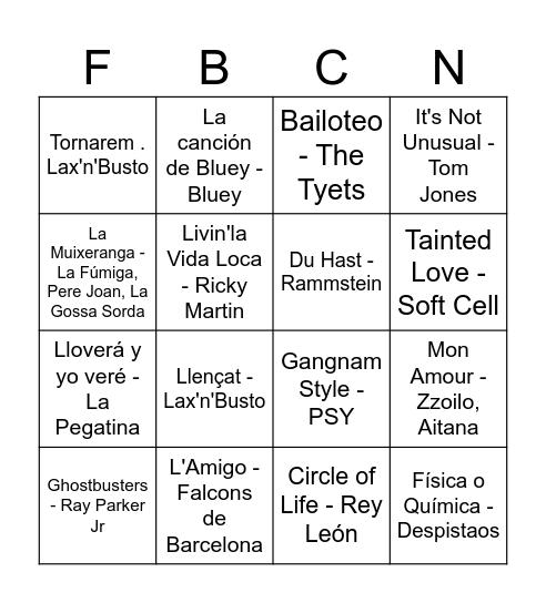 Bingo Musical FdB Bingo Card