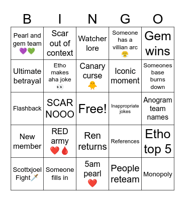 Wild life bingo Card