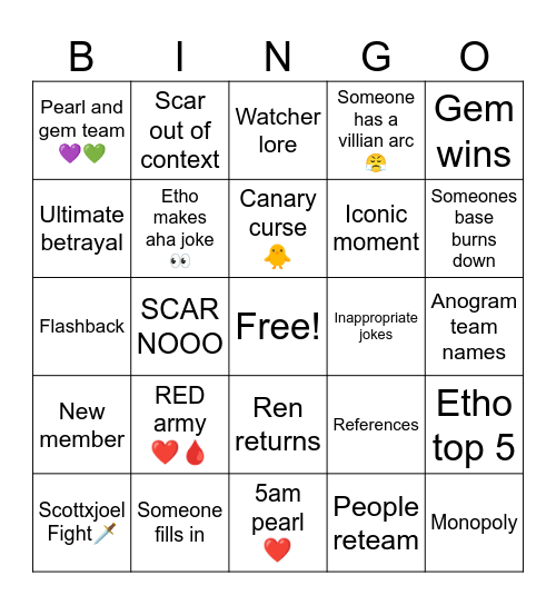 Wild life bingo Card