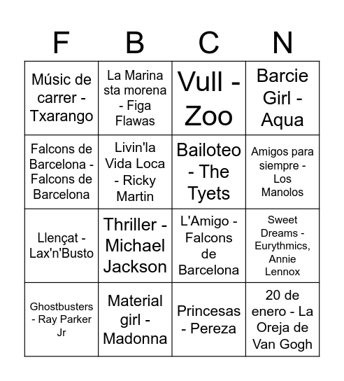 Bingo Musical FdB Bingo Card