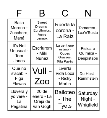 Bingo Musical FdB Bingo Card