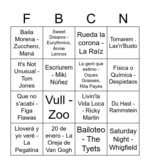 Bingo Musical FdB Bingo Card
