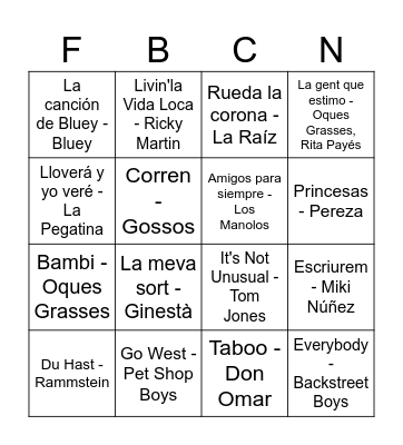 Bingo Musical FdB Bingo Card