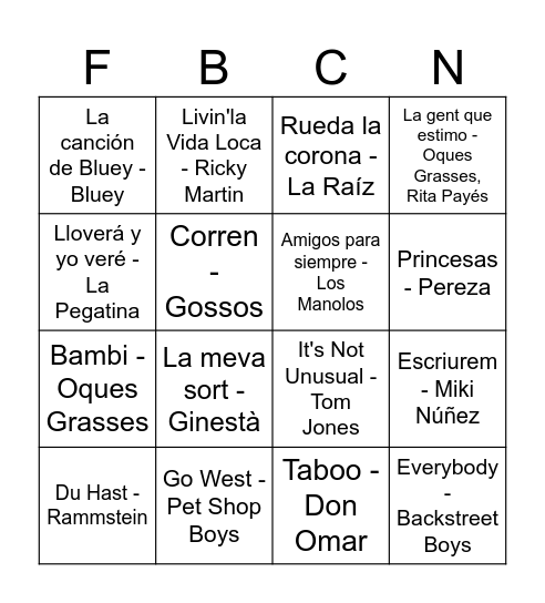 Bingo Musical FdB Bingo Card