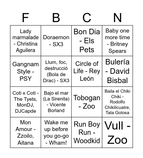 Bingo Musical FdB Bingo Card