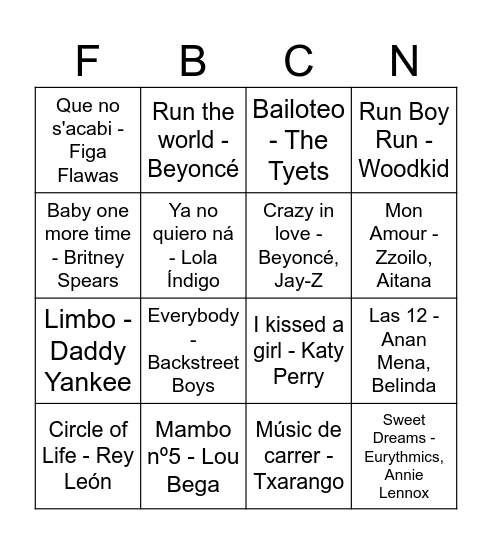 Bingo Musical FdB Bingo Card