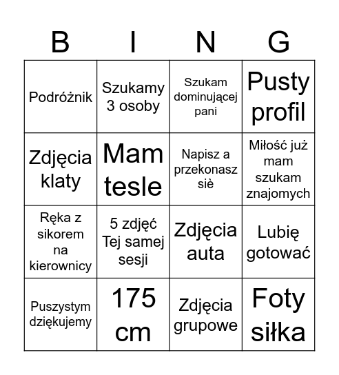 Tinder bingo Card