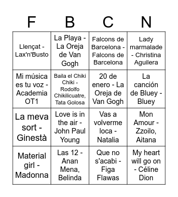 Bingo Musical FdB Bingo Card