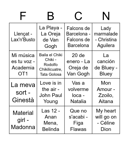 Bingo Musical FdB Bingo Card