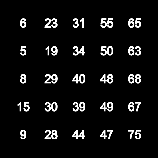 Number Bingo 175 Bingo Card