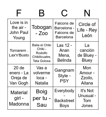 Bingo Musical FdB Bingo Card