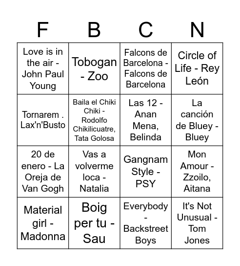 Bingo Musical FdB Bingo Card