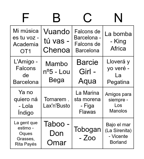 Bingo Musical FdB Bingo Card