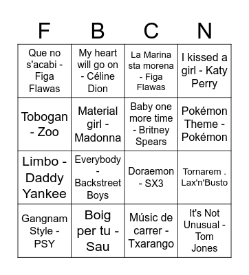Bingo Musical FdB Bingo Card