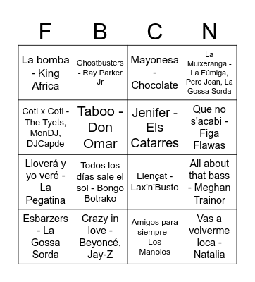 Bingo Musical FdB Bingo Card