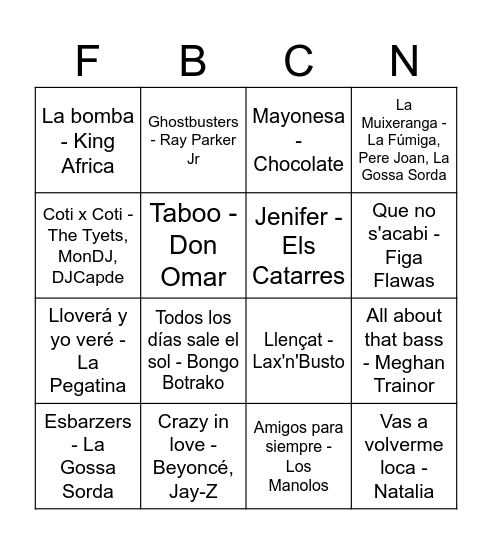 Bingo Musical FdB Bingo Card
