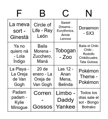 Bingo Musical FdB Bingo Card