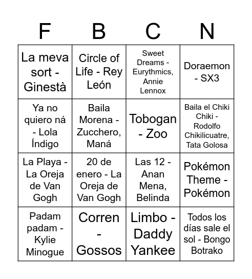 Bingo Musical FdB Bingo Card