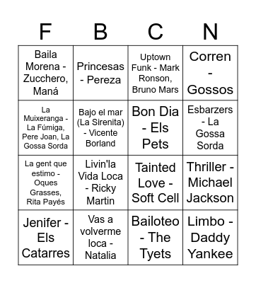 Bingo Musical FdB Bingo Card
