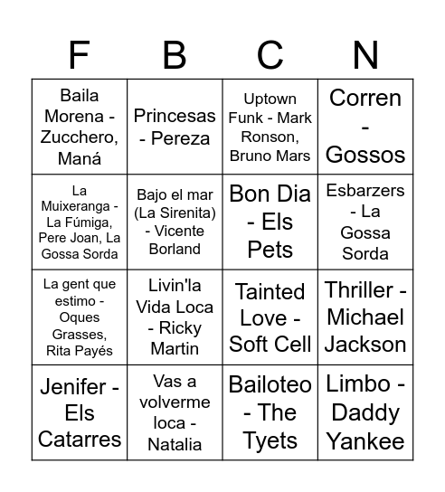 Bingo Musical FdB Bingo Card