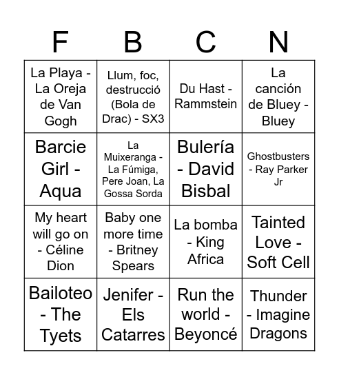Bingo Musical FdB Bingo Card
