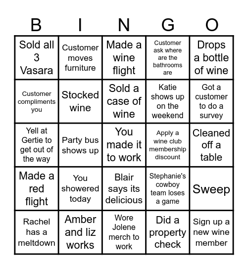 Staff Bingo Card