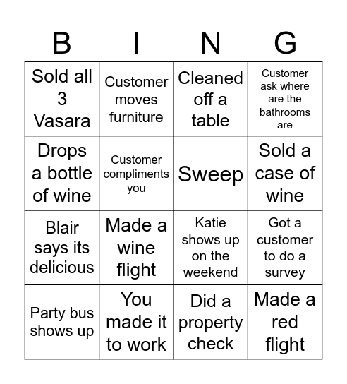 Staff Bingo Card