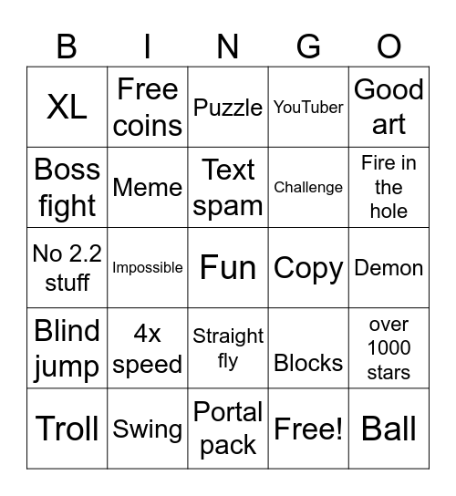 Geometry dash bingo Card