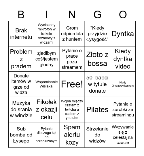 Bingo przedłużanego strimka Bingo Card