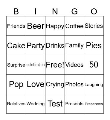 50th Wedding Anniversary Surprise Bingo Card