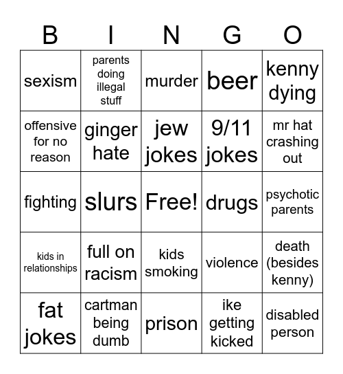 south park bingo Card