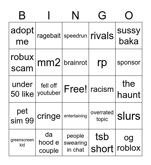 roblox bingo Card