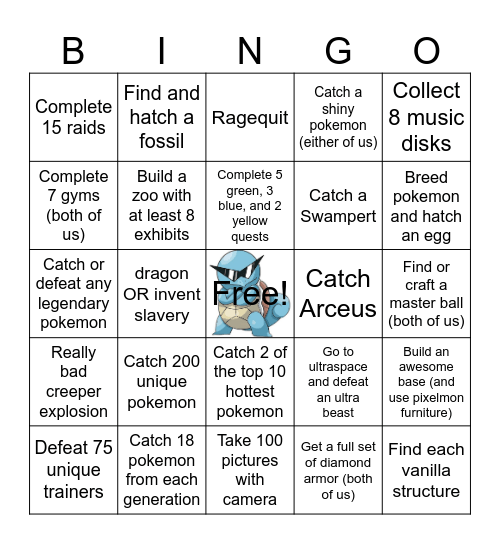 Pixelmon Bingo Card