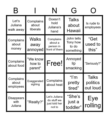 Scott Family Bingo Card