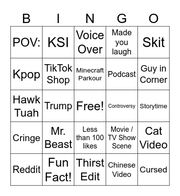 TikTok Bingo Card