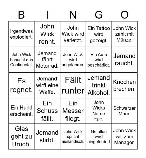 John Wick Bingo Card